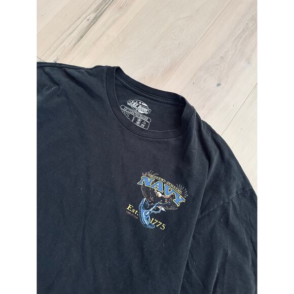Y2K Navy T shirt Size XL Back Eagle Flag Graphic Print Made USA 100% Cotton - Picture 3 of 5